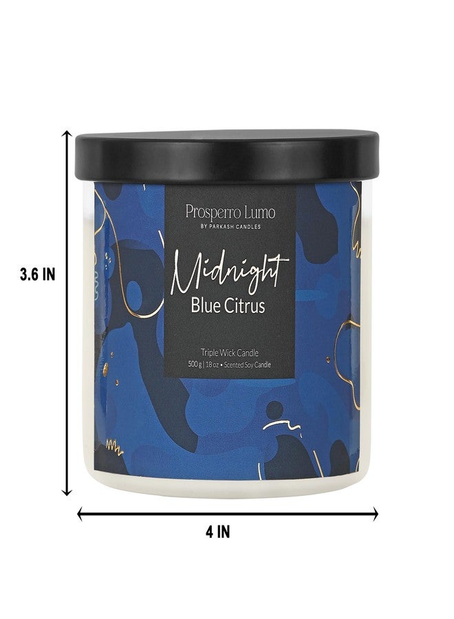 PROSPERRO LUMO by Parkash Candles Premium Scented Soy Wax Candle 500 gm 35-40 Hrs Luxury Aroma Therapy Triple Wick Votive Jar Candle | Scented Candles for Home Decor Gift Set (Midnight Blue Citrus) - Image 4